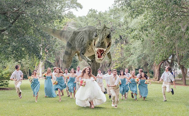 chasing with dinosaur