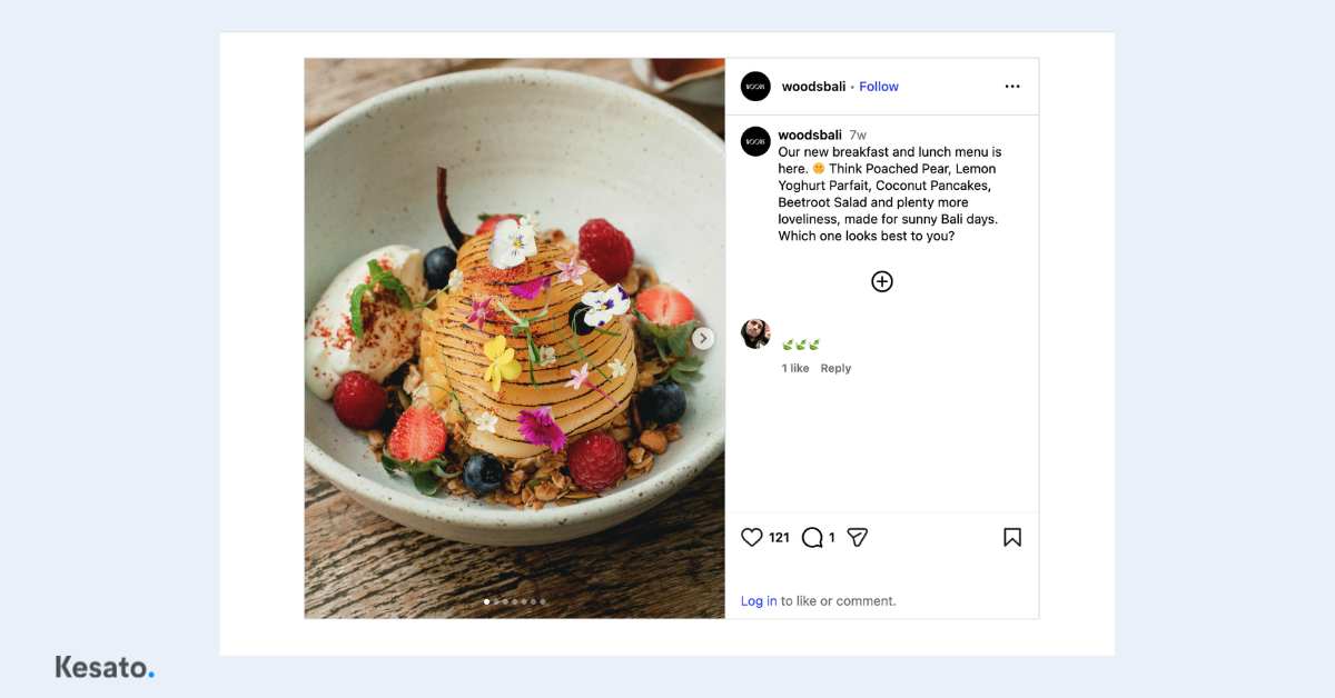 Instagram caption example by Kesato, showing how engaging copy and a clear call to action can support social media content performance.